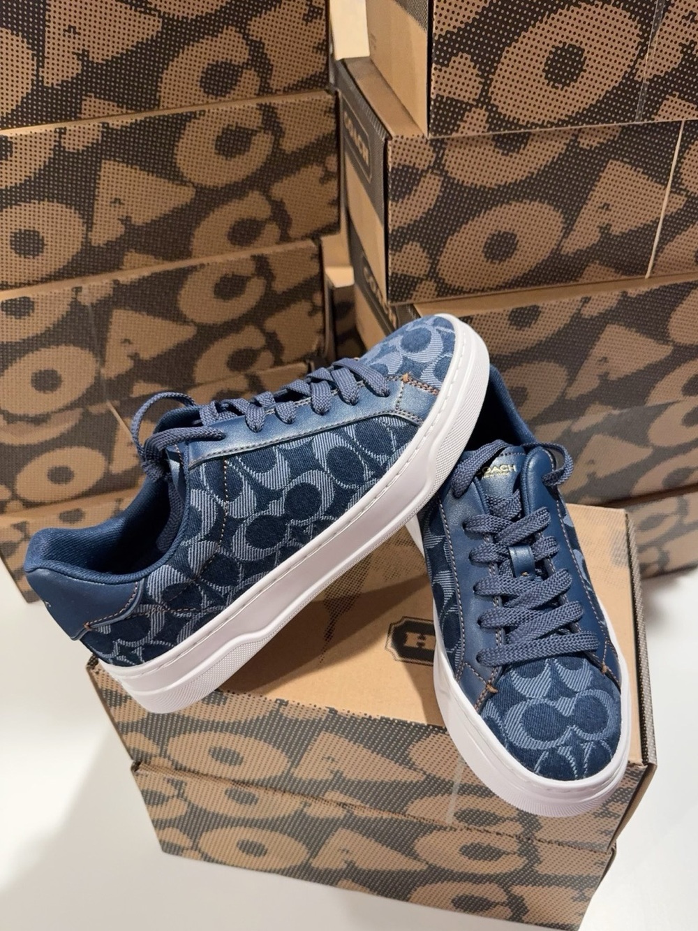 NEW Coach High Line Sneaker Signature Denim Deep Blue Multi CBO10 - Picture 4 of 6